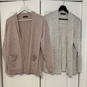 Verve Ami Open-Front Speckled Cardigans - Blush Pink & Light Gray